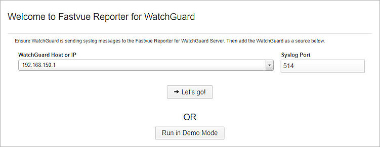 Screenshot of Fastvue Reporter, start dialog